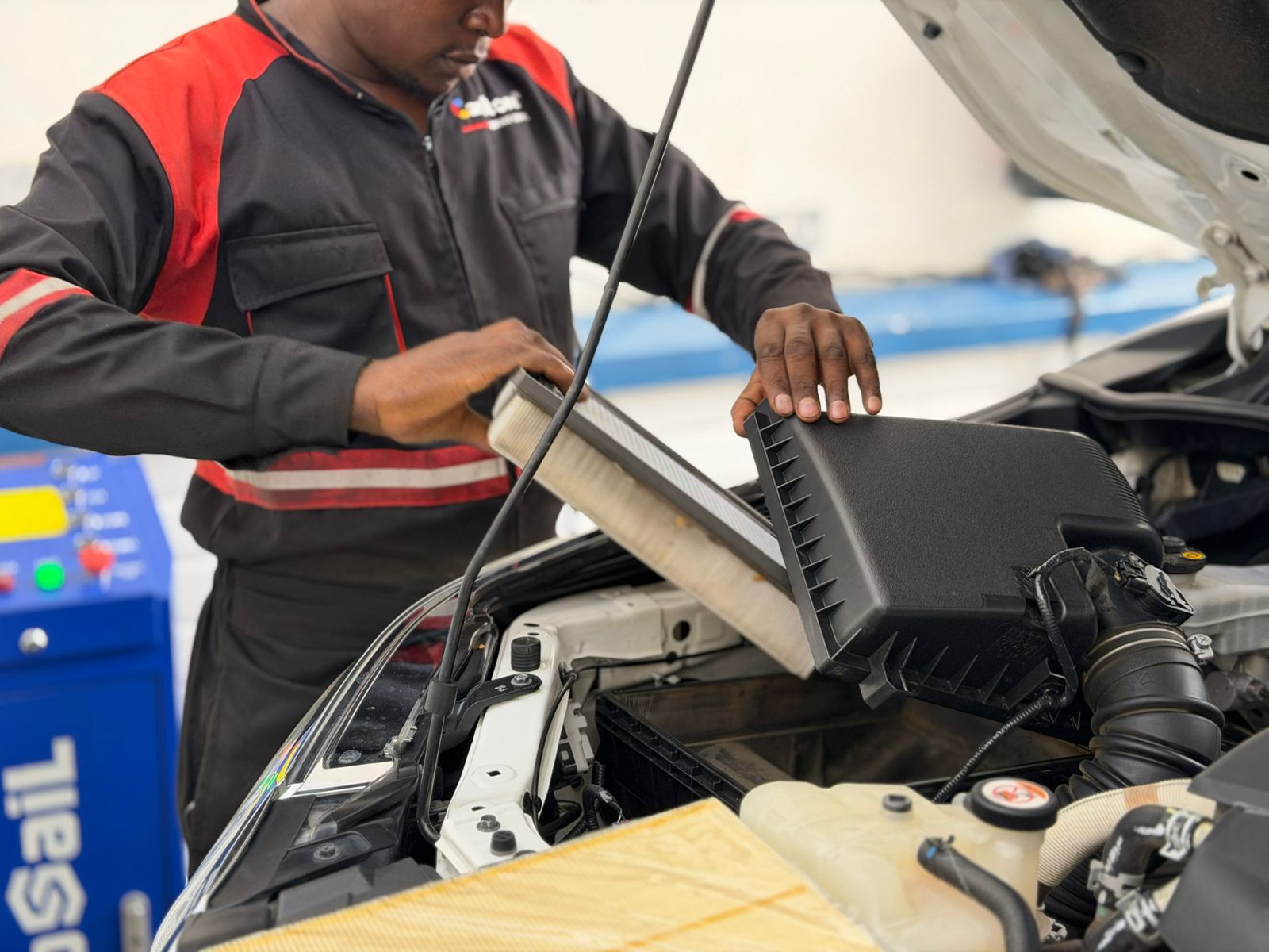 Engine air filter during a service check